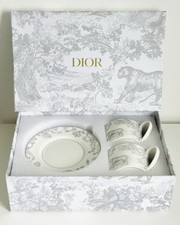 Dior Toile de Jouy Tea Cup & Saucer Set Made in France Luxury Porcelain Gift Box