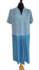 Drop Waist Vintage Dress Zip Front Blue & White Approx 16-18 Norman Linton
