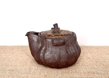 Small wood fired  brown clay houhin 宝瓶 handleless teapot pumpkin gourd shaped