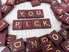 Scrabble Book Lovers MAROON TILES with METALLIC GOLD Letter Replacements U Pick