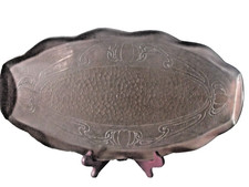 An Antique Arts & Crafts Copper Tray with Art Nouveau Design & Turned Edge
