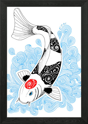 Koi tancho doodle framed - koi,