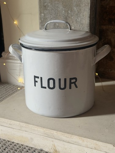 Vintage enamel flour bin tin - enamel,