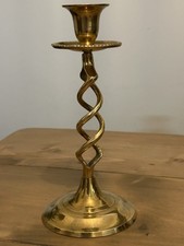 Antique Heavy Barley Twist Lipped Solid Brass Dining Candlestick Screw Apart 8In