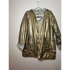 Vintage Wippette Gold Metallic Hooded Raincoat Women's L Retro 80s/90s Zip 