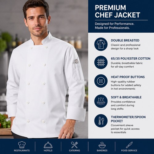 Mens white chef jacket - white, premium