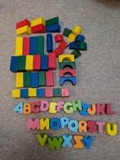 Wooden building blocks with wooden ABC letters multicoloured 