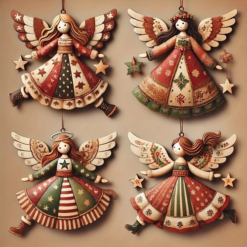 4pcs vintage angel - 4pcs, wooden