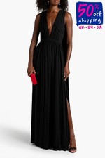 RRP€783 HALSTON Maxi Dress US4 UK8 IT40 S Black Cape-Effect Gathered