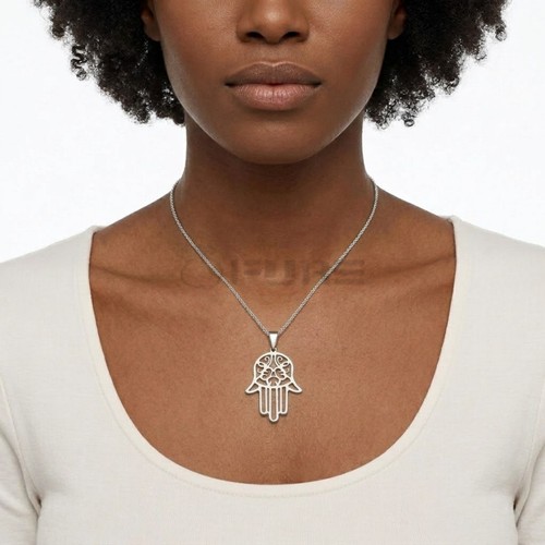Silver stainless steel hamsa - silver,