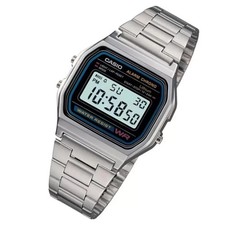 NEW CASIO Retro Classic Unisex Digital Steel Bracelet Watch A158WA-1YE Silver UK