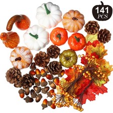 141Pcs Halloween Fall Artificial Foam Pumpkin Maple Leaves Set Decoration Props