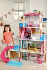 Wooden Dolls House Kids 4 Storey Mansion + Accessories 8 Rooms LED