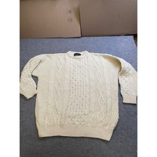 TIVOLI Aran Pure New Wool Cable Knit Sweater XL Cream Fisherman Sweater