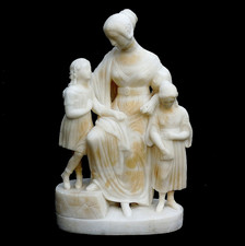 Antique C19th Italian Classical HAND CARVED ALABASTER Statue Family Group c1860