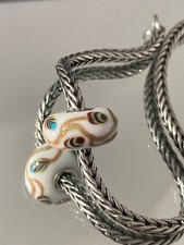 Authentic Genuine trollbeads ooak unique glass rare glitter feathers white base