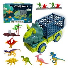 Kids Dinosaur Truck Toy Transport Carrier Pull Back Storage Car Play Gift Set
