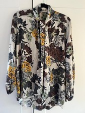 LADIE'S ZARA BLOUSE. LONG SLEEVE. FLORAL. PUSSY BOW. SIZE L. BROWN, GREEN,YELLOW