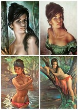 JH Lynch Set of 4 Prints Tretchikoff Era - Tina Nymph Woodland Goddess - A4 A3