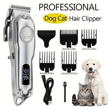 All Metal Pet Dog, Cat, Professional Clippers Cordless Thick Hair Trimmer SILVER