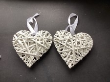 2x White Wicker Hearts Wall