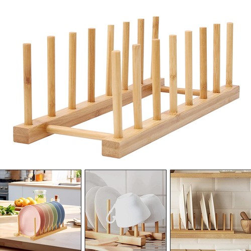 Wooden bamboo plate rack dish - bamboo,