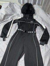 Topshop Sno Ski Suit All In One Size 10 Belted Hooded Black And White Vgc