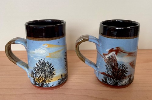 Boscastle pottery mugs - mugs,, two