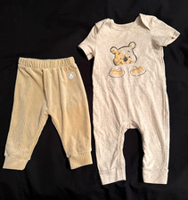 lot 2 pc Winnie The Pooh Disney Baby One Piece, velour joggers Size 3-6 Months