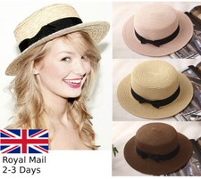 Women Ladies Straw Boater Hat