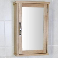 Oak Wall Mounted Mirrored Bathroom Cabinet | Overhead Unit with Shelf 351
