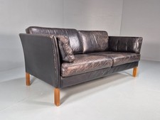 Mid Century Two Seater Sofa Black Leather Vintage Danish 1980s MCM  EB10713 M2SS