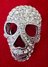 Butler&Wilson Brooch Skull Clear Crystal Stamped