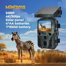 Wildlife Trail Camera 50MP 4K Solar Powered Game Hunting Cam Night Vision+32GB