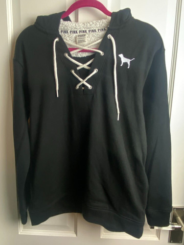 Pink black tie neck hoodie - black,