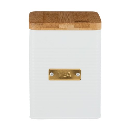 Tea canister white ribbed - canister,
