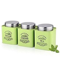 SET OF 3 TEA COFFEE SUGAR CANISTERS KITCHEN STORAGE POTS JARS -Barrel, Vintage