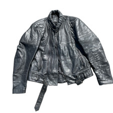 Vintage black biker motorcycle leather jacket L 30 W 23 SKU 6252