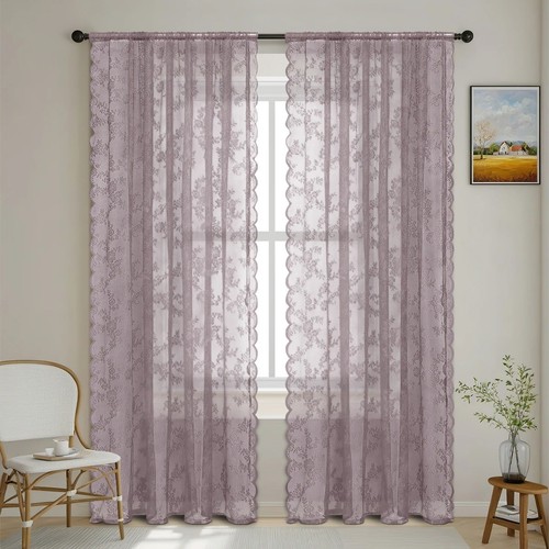 Lace sheer curtain panel - curtain,