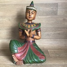 VINTAGE HAND CARVED WOODEN MEDITATING BUDDHA STATUE SCULPTURE FIGURINE WOOD 39CM