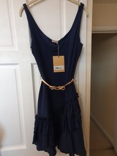 JOHN GALLIANO BLUE 100% Silk Dress Size 42 Elegant Knee Dress Party/weddings 