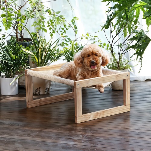 Wooden elevated dog - dog, bed