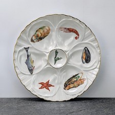Vintage Pillivuyt France Porcelain China Oyster Plate Crustacean shell Gilt Rim