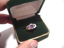 VINTAGE SOLID SILVER- AFRICAN AMETHYST BAND RING-SIZE M1/2-LOVLEY LILAC COLOUR