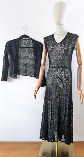 1930s sheer black - 1930s, lace