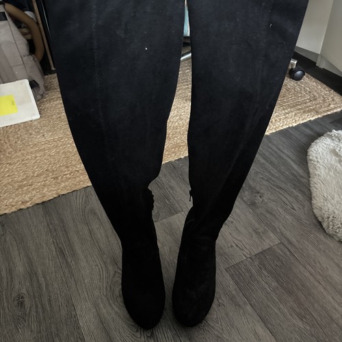Black thigh high suede boots - thigh,