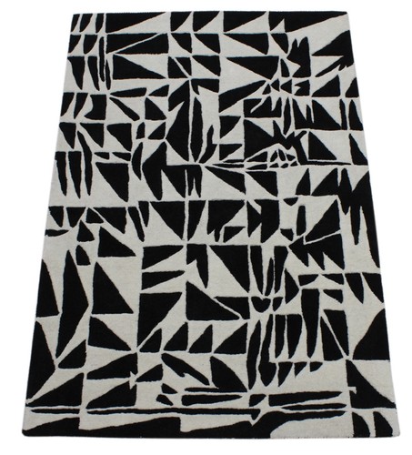 Black beige 100 wool carpet - black,