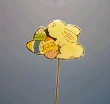 Vintage Easter Bunny Stick Pin 1980s Easter Egg Lapel Pin w/ End Cap Retro Cute