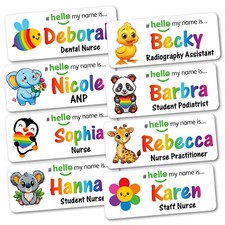 Hello My Name Is Badge Nurse Midwife Doctor Rainbow Text Animal Magnet Pin SMN