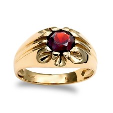Mens 9ct Gold Jewelco London Garnet 10 Claw Solitaire Gypsy Ring 6.5mm 1.00ct